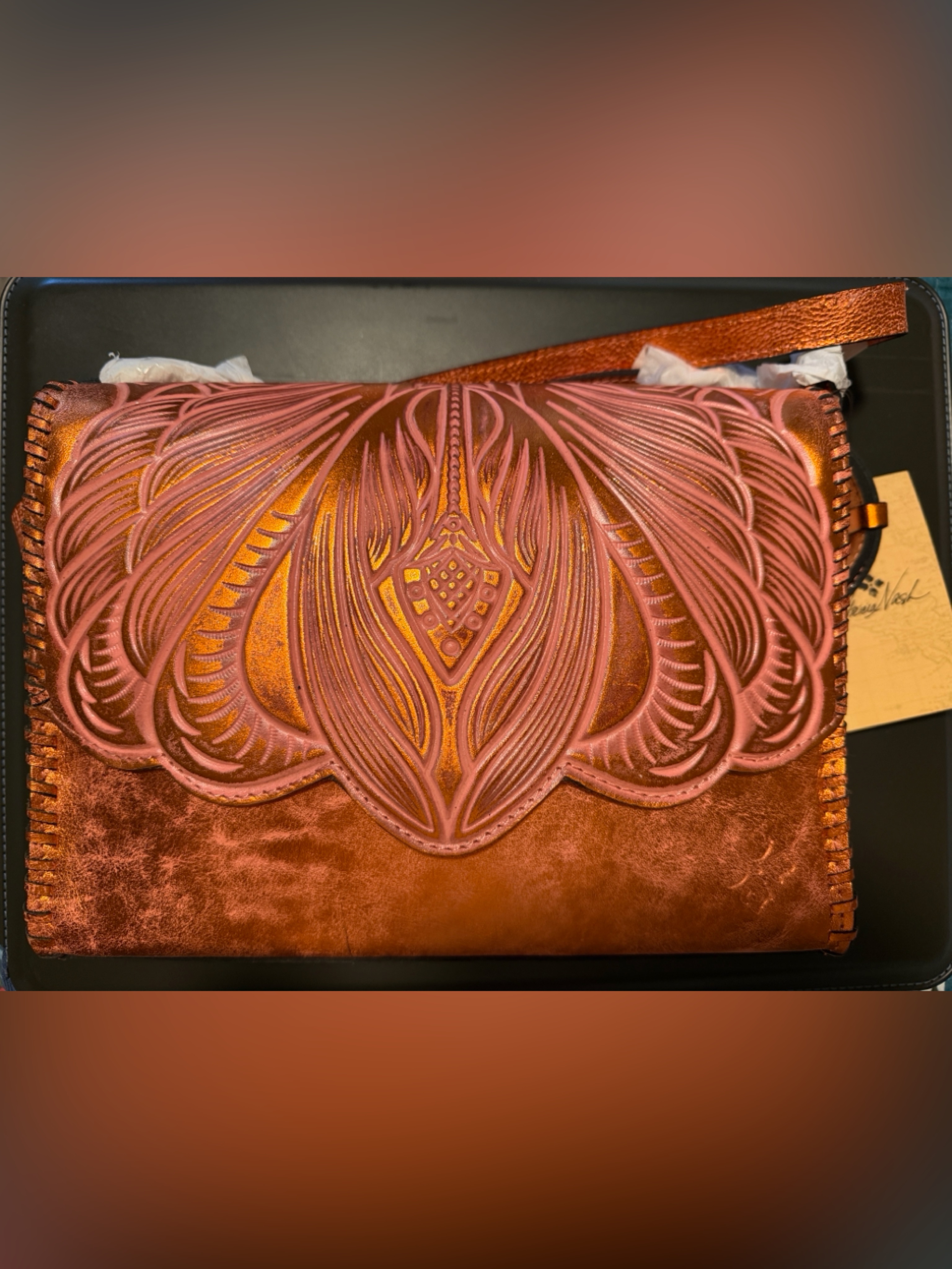 Nwt Patricia Nash Burnt Orange Embossed Leather Shoulder Bag